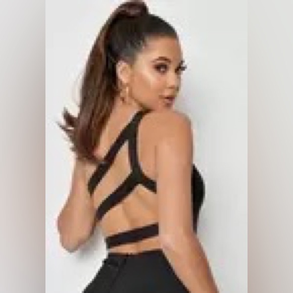 Black Strappy One Shoulder Bandage Mini Dress - Picture 6 of 6